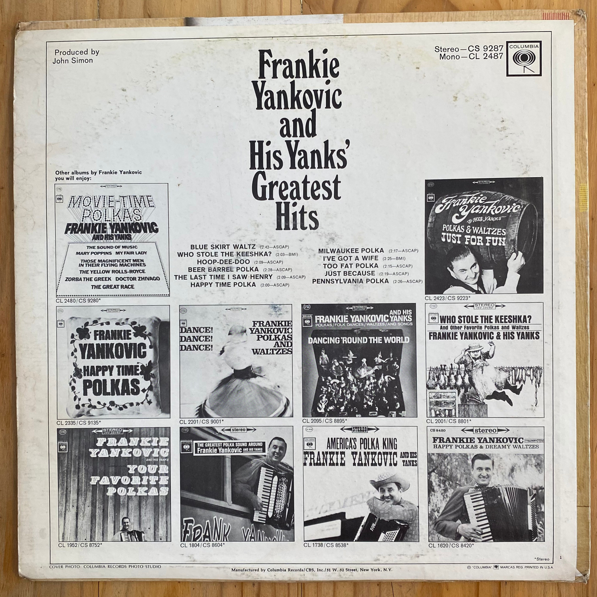 Frankie Yankovic And His Yanks<br> Frankie Yankovic And His Yanks' Greatest Hits<br> Columbia – CS 9287