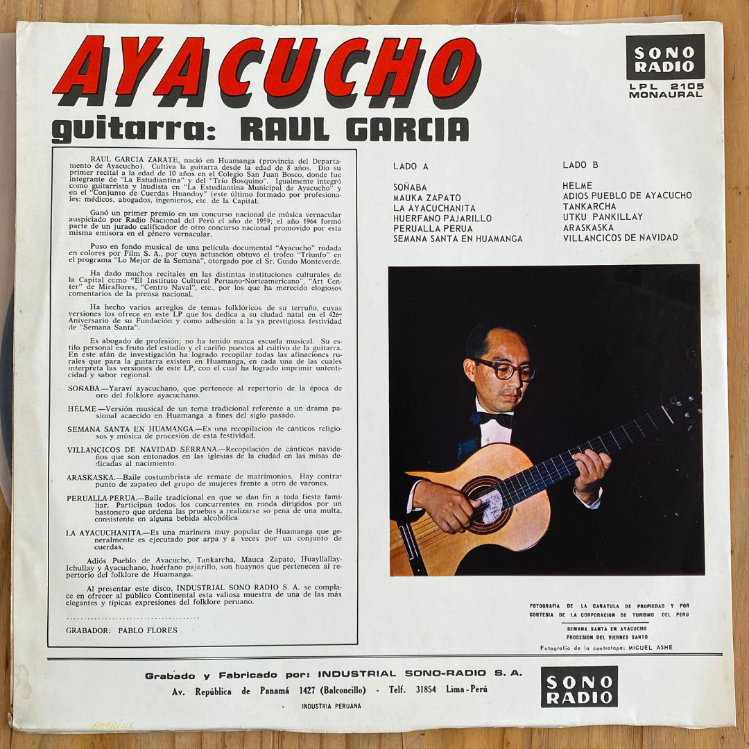 Raul Garcia<br> Ayacucho 1966 <br> Sono Radio – LPL 2105
