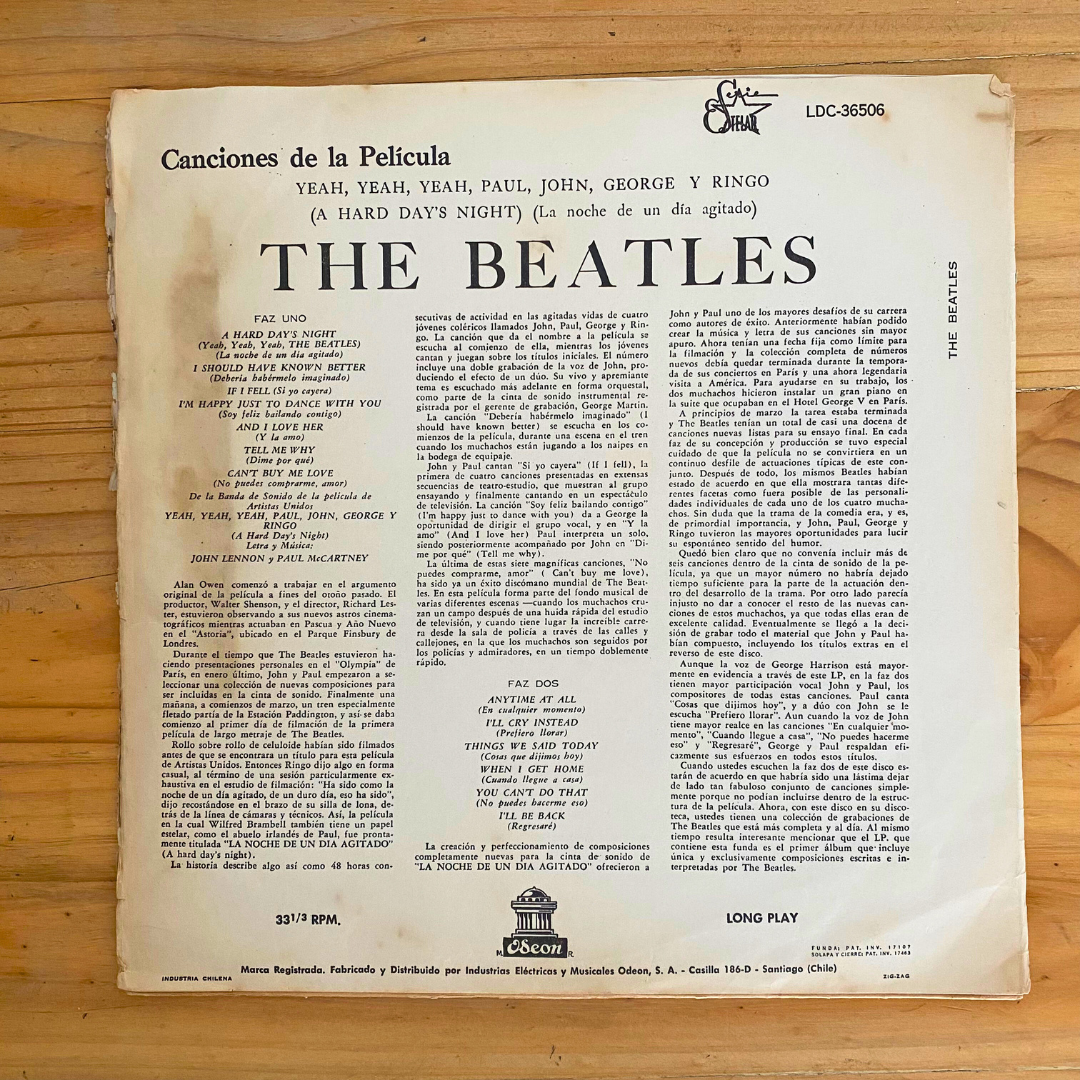 The Beatles<br> (Canciones De La Película) Yeah, Yeah, Yeah, Paul, John, George Y Ringo = A Hard Day's Night (La Noche De Un Día Agitado)<br> Odeon – LDC-36506