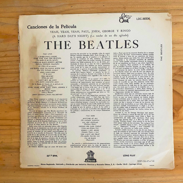 The Beatles<br> (Canciones De La Película) Yeah, Yeah, Yeah, Paul, John, George Y Ringo = A Hard Day's Night (La Noche De Un Día Agitado)<br> Odeon – LDC-36506