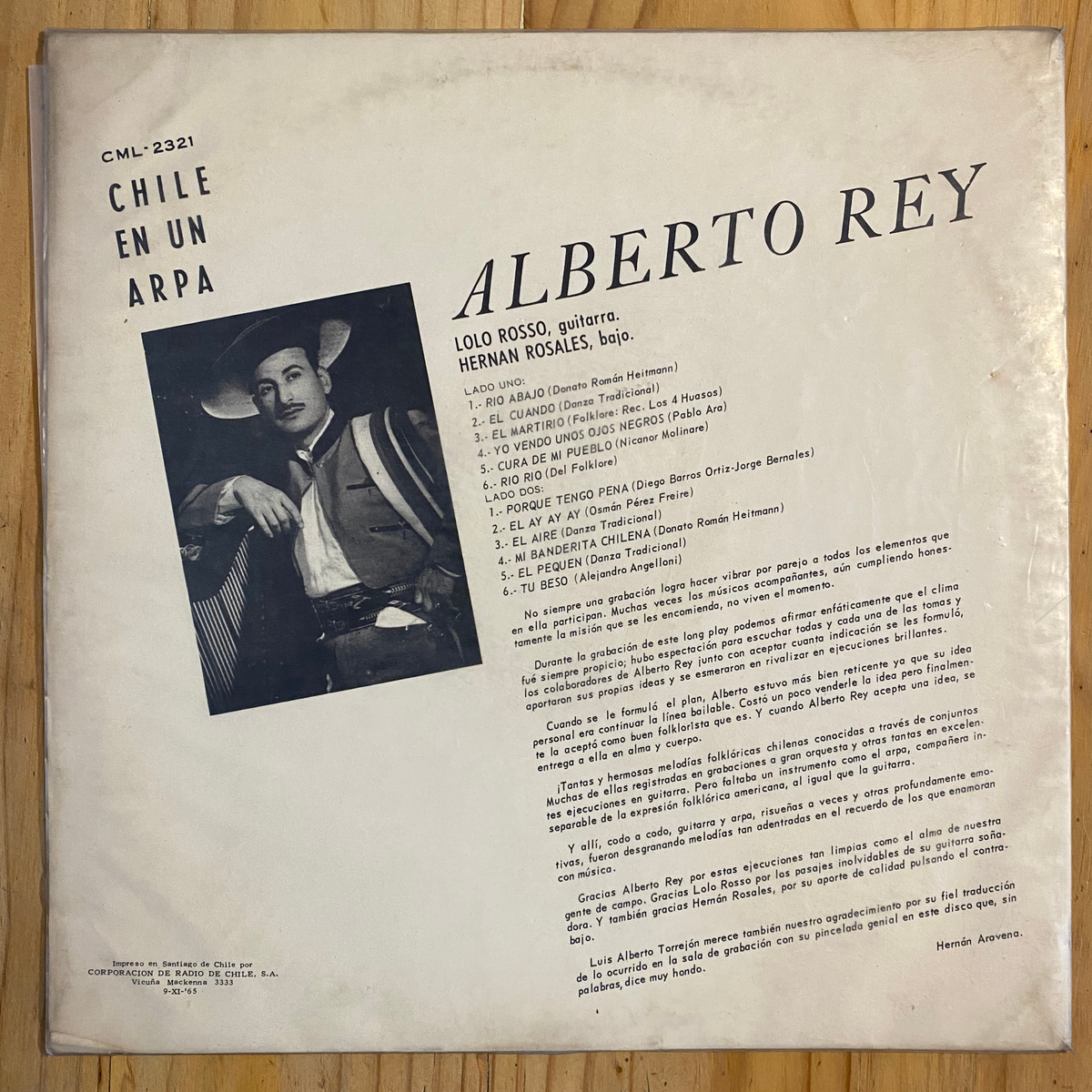 Alberto Rey<br>Chile En Un Arpa 1965 <br>RCA Victor – CML-2321