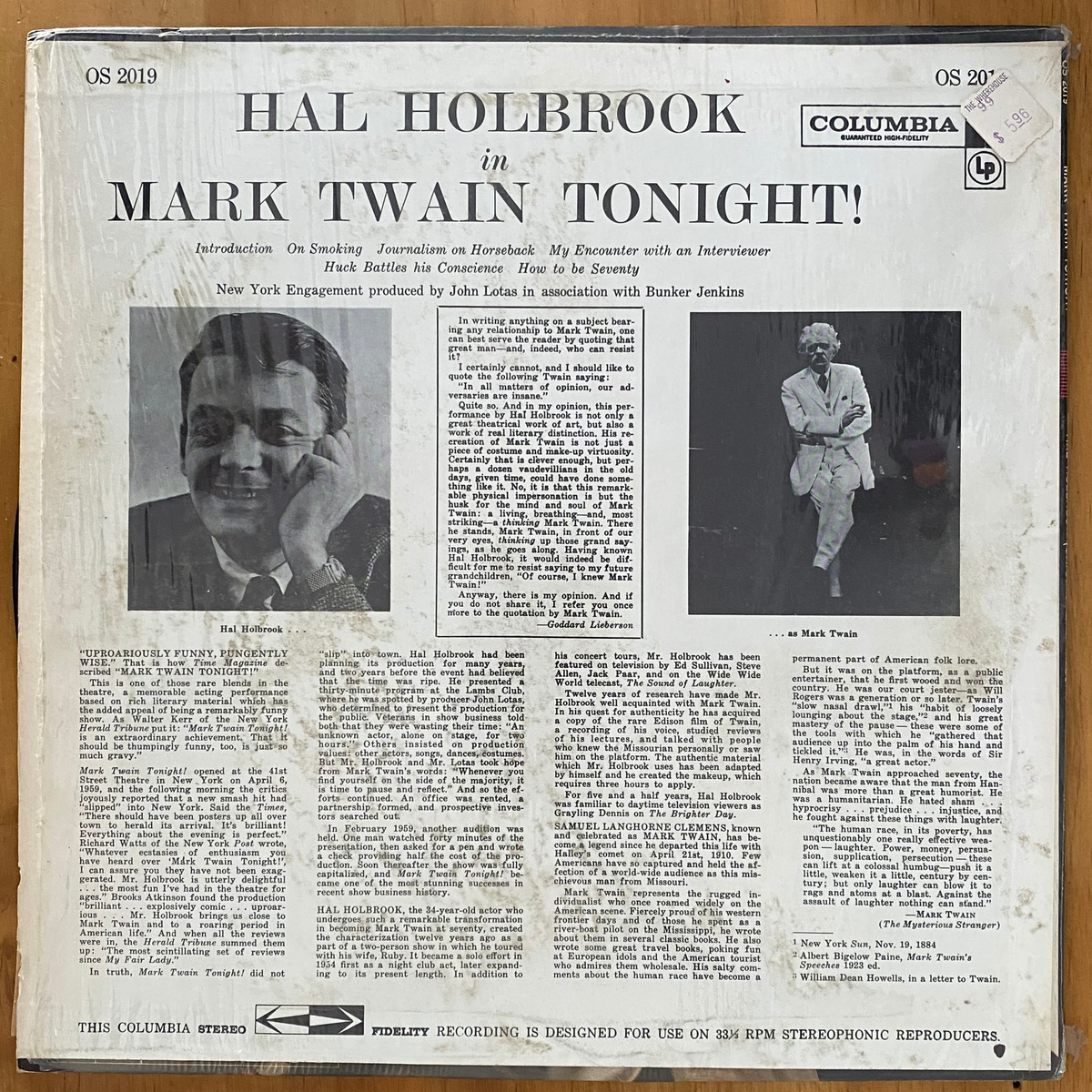Hal Holbrook<br>Mark Twain Tonight 1970 <br>Columbia Masterworks – OS 2019
