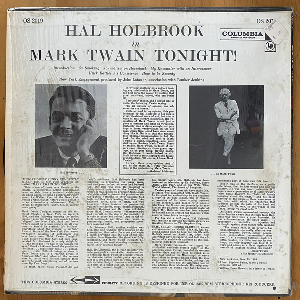 Hal Holbrook<br>Mark Twain Tonight 1970 <br>Columbia Masterworks – OS 2019