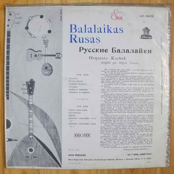 Orquesta Kazbek, dirigida por Efgeni Trawin <br> Balalaikas Rusas (Рyccкиe Балaлaйки) 1964 <br> Odeon – LDC-36916