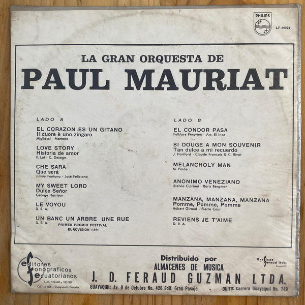 Paul Mauriat Y Su Orquesta<br> La Gran Orquesta De Paul Mauriat 1970 <br> Philips – LP-30024