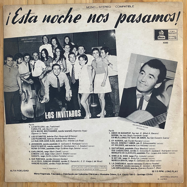 Argentino Rossi, Los Invitados, Jorge Carrasco Y Su Orquesta 1971 <br> ¡Esta Noche Nos Pasamos!<br> EMI – (S) LDC-36786
