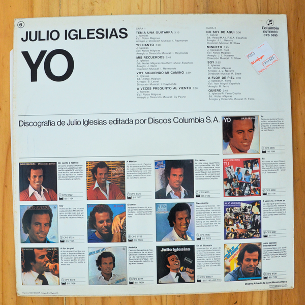 Julio Iglesias <br> Yo 1982 <br> Columbia – CPS 9695