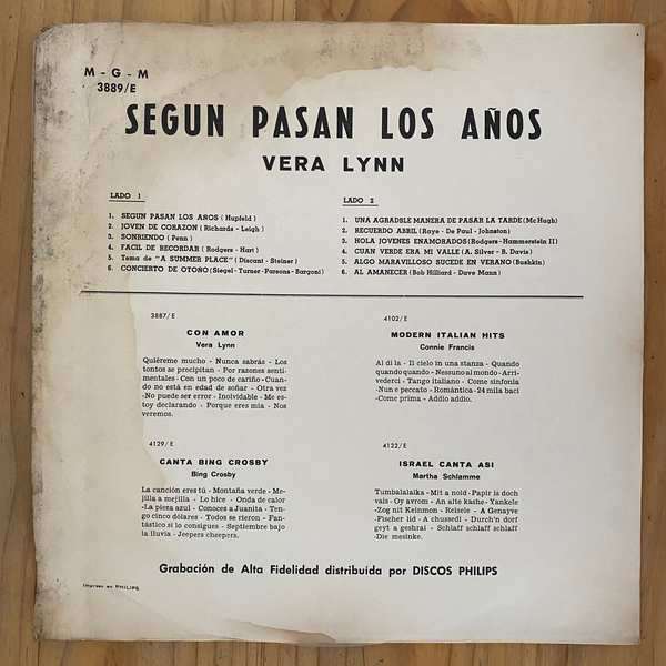 Vera Lynn<br>Según Pasan Los Años<br>MGM Records – 3889