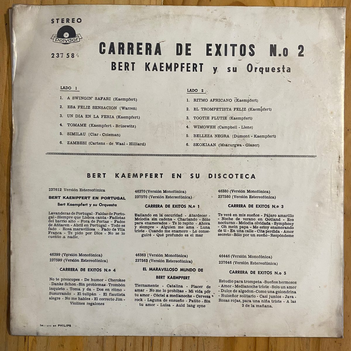 Bert Kaempfert Y Su Orquesta<br>Carrera De Exitos N.° 2 1976 <br>Polydor – LPHM-46384