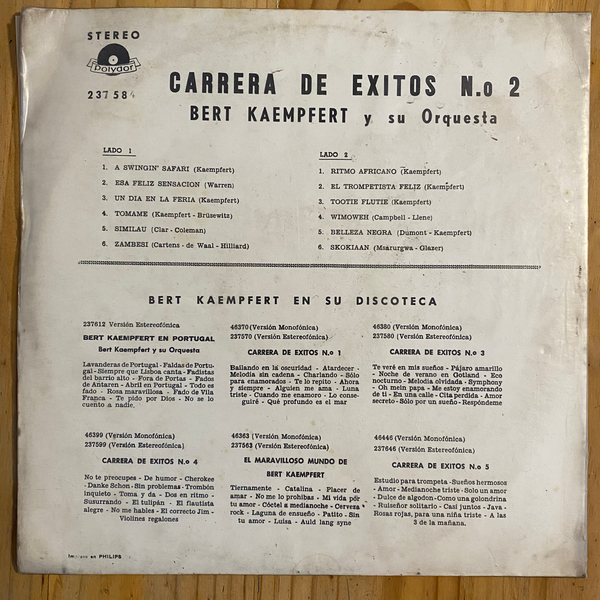 Bert Kaempfert Y Su Orquesta<br>Carrera De Exitos N.° 2 1976 <br>Polydor – LPHM-46384