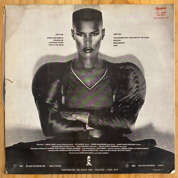 Grace Jones<br>Warm Leatherette 1980 <br>Island Records / Quatro – ILP 20.007