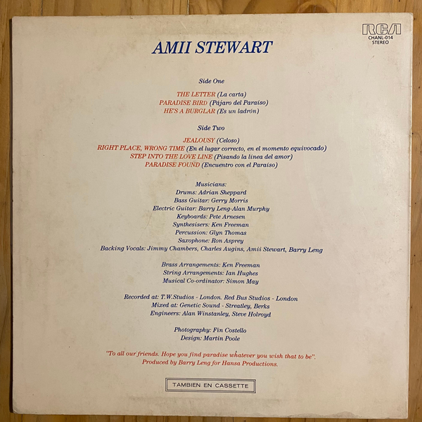 Amii Stewart<br>Paradise Bird 1979 <br>RCA CHANL-014