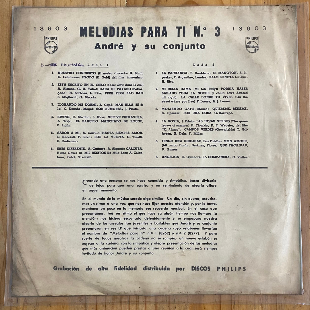 Andre Y Su Conjunto<br> Melodías Para Ti N° 3<br> Philips – P 13903 L