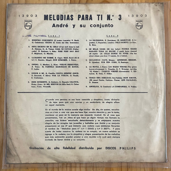 Andre Y Su Conjunto<br> Melodías Para Ti N° 3<br> Philips – P 13903 L