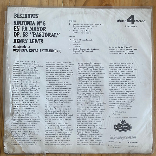 Beethoven, Henry Lewis, Royal Philharmonic Orchestra <br> "Pastoral" (Symphony No. 6 In F Major Op. 68) 1975 <br> London Records – SLLC 38664