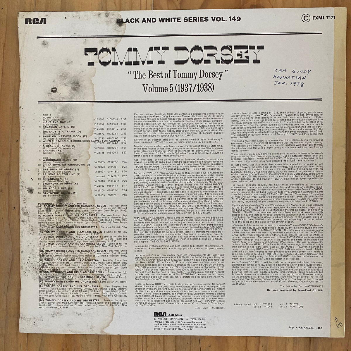 Tommy Dorsey<br>The Best Of Tommy Dorsey Volume 5 (1937/1938)<br>RCA – FXM1 7171