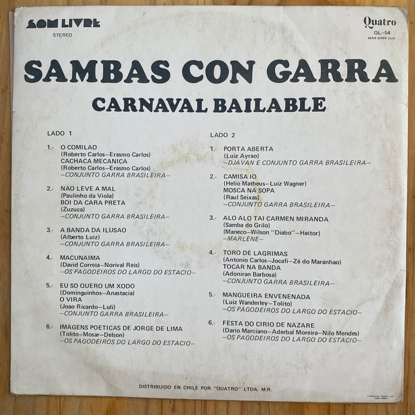 Sambas Con Garra<br> Carnaval Bailable 1975 <br> Quatro – QL-54