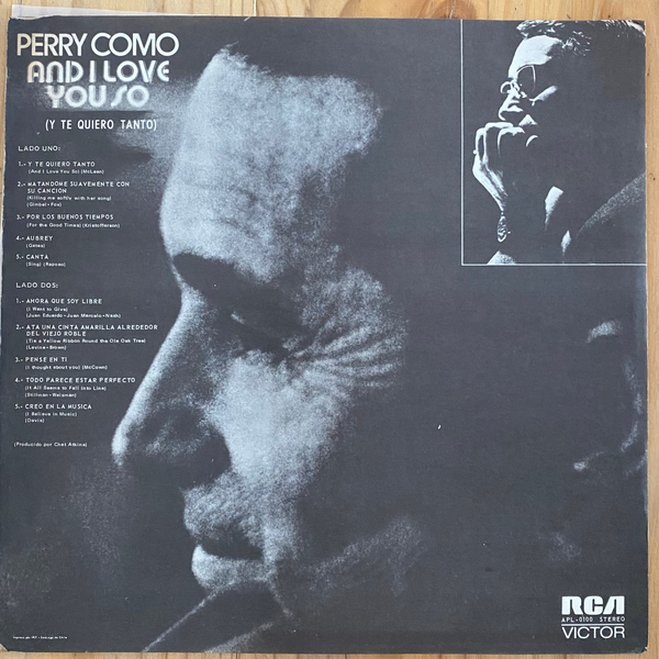 Perry Como<br> And I Love You So 1973 <br> RCA Victor – LPVE-6975
