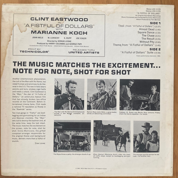 Ennio Morricone<br> A Fistful Of Dollars (An Original Soundtrack Recording) 1967 <br> RCA Victor – LSO-1135