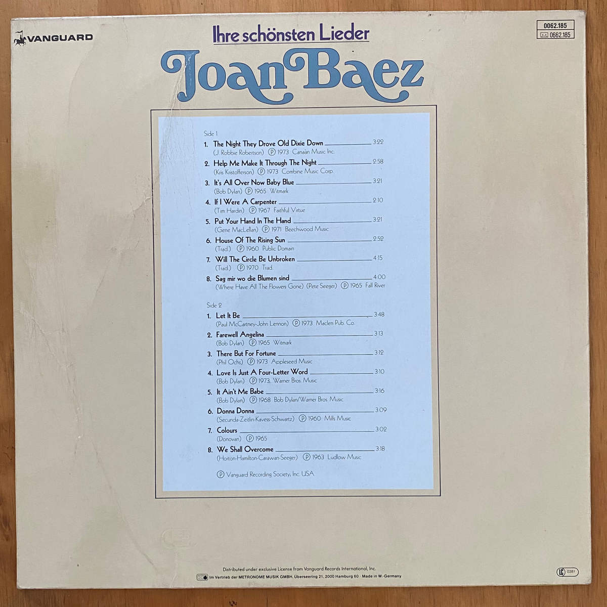 Joan Baez<br>Ihre Schönsten Lieder 1981 <br>Vanguard – 0062.185