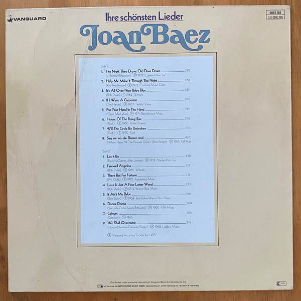 Joan Baez<br>Ihre Schönsten Lieder 1981 <br>Vanguard – 0062.185