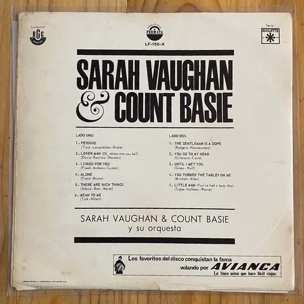 Count Basie / Sarah Vaughan<br> Count Basie / Sarah Vaughan 1969<br> Producciones Fermata – LF-156-X