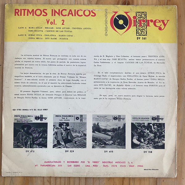 Héctor Ferreyra<br> Ritmos Incaicos Vol. 2<br> Virrey – DV 561