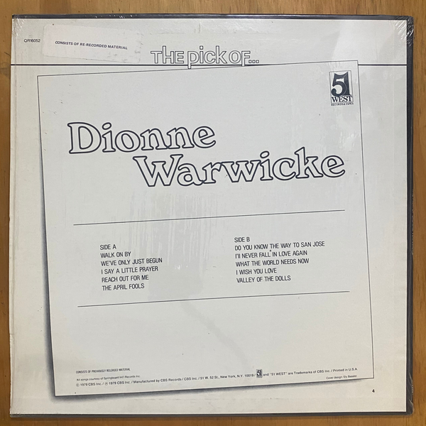 Dionne Warwicke<br> The Pick Of Dionne Warwicke 1979 <br> 51 West Records & Tapes – QR16052