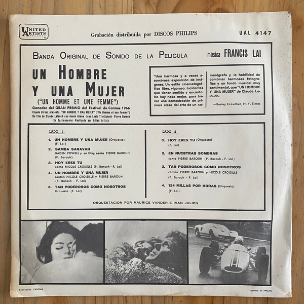Francis Lai<br>Un Homme Et Une Femme 1966<br>United Artists Records – UAL 4147