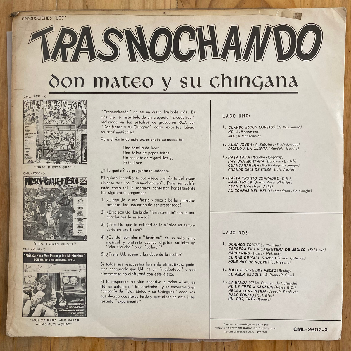 Don Mateo Y Su Chingana<br> Trasnochando 1964 <br> RCA Victor – CML-2602-X