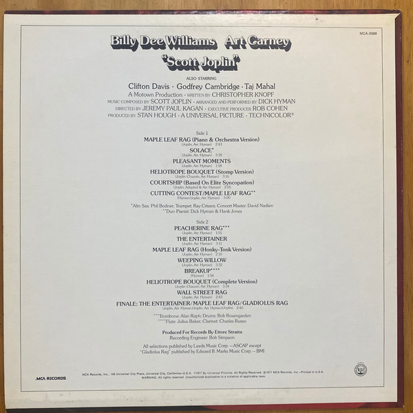 Dick Hyman<br> Scott Joplin – Original Motion Picture Soundtrack<br> MCA Records – MCA-1541
