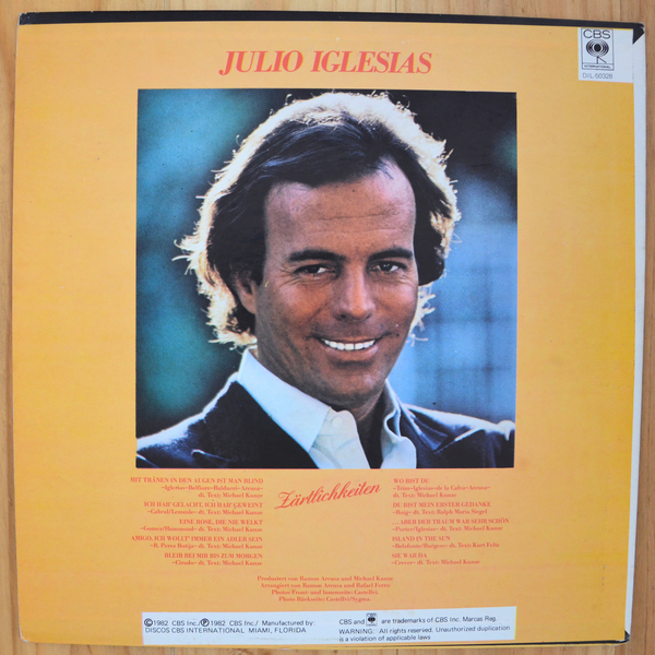 Julio Iglesias <br> Zärtlichkeiten 1982 <br> Discos CBS International – DIL-50328