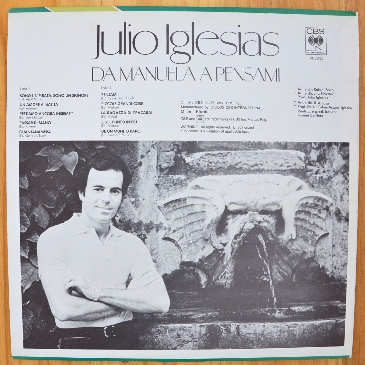 Julio Iglesias <br> Da Manuela A Pensami Volume 2 1981 <br> Discos CBS International – DIL-50325