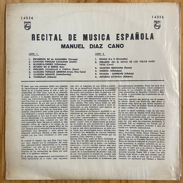 Manuel Diaz Cano <br> Recital De Musica Española <br> Philips - 14.326