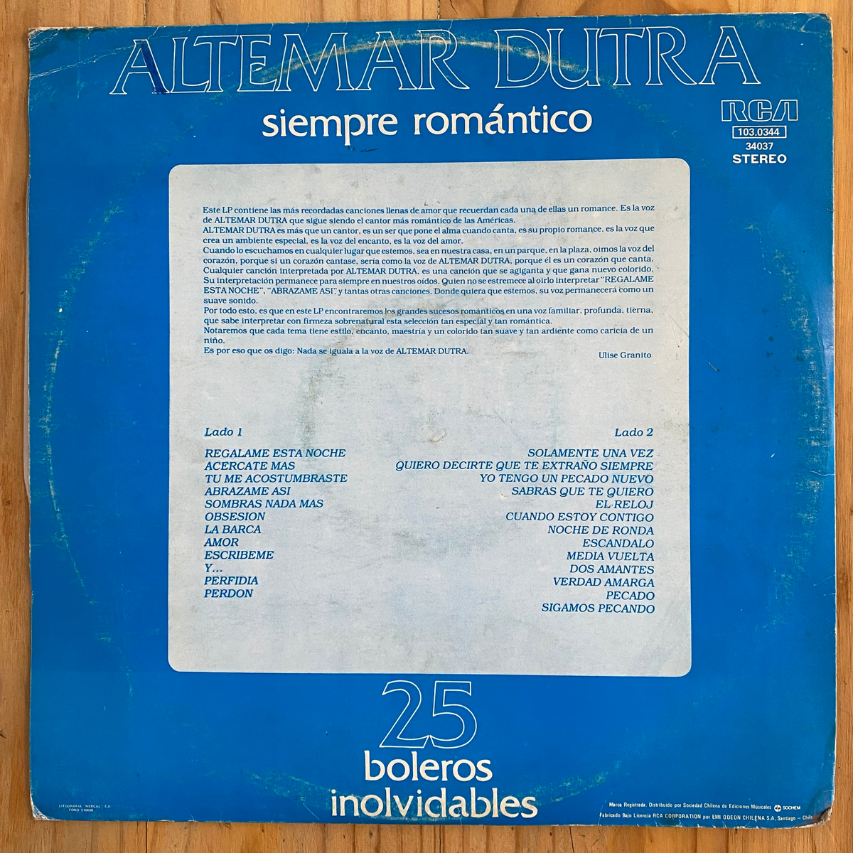 Altemar Dutra<br> Siempre Romántico - 25 Boleros Inolvidables (En Español) 1980 <br>RCA Victor – 103.0344