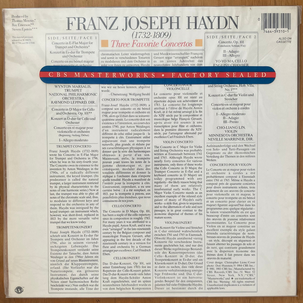 Joseph Haydn<br>Three Favorite Concertos 1984 <br>CBS Masterworks – M 39310