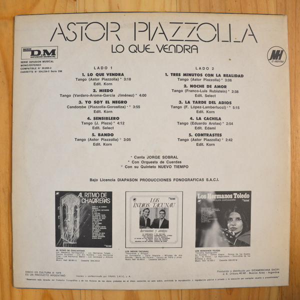 Astor Piazzolla <br> Lo Que Vendrá 1979 <br> Music Hall – MH-90-890