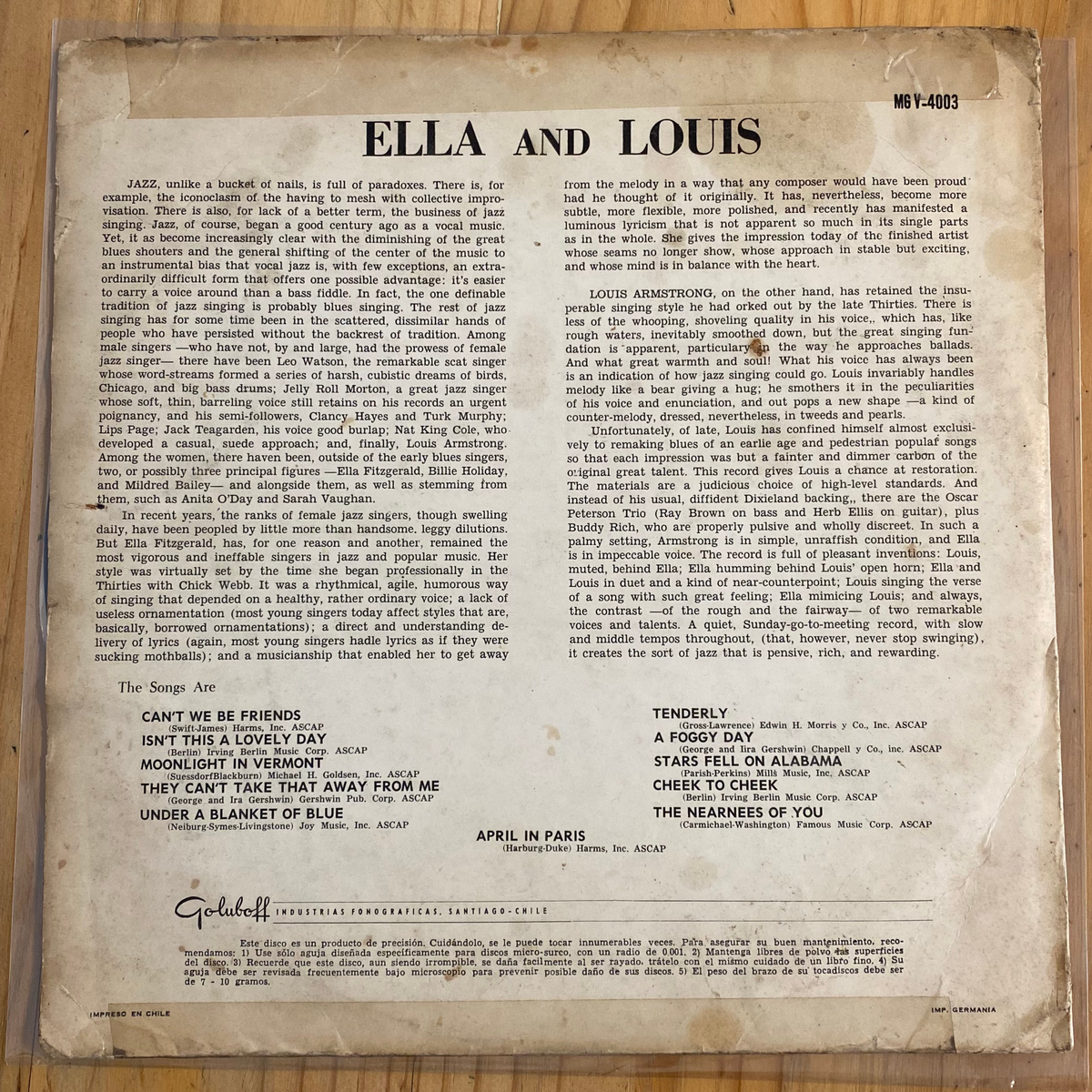 Ella Fitzgerald And Louis Armstrong<br> Ella And Louis<br> Verve Records – MG V-4003