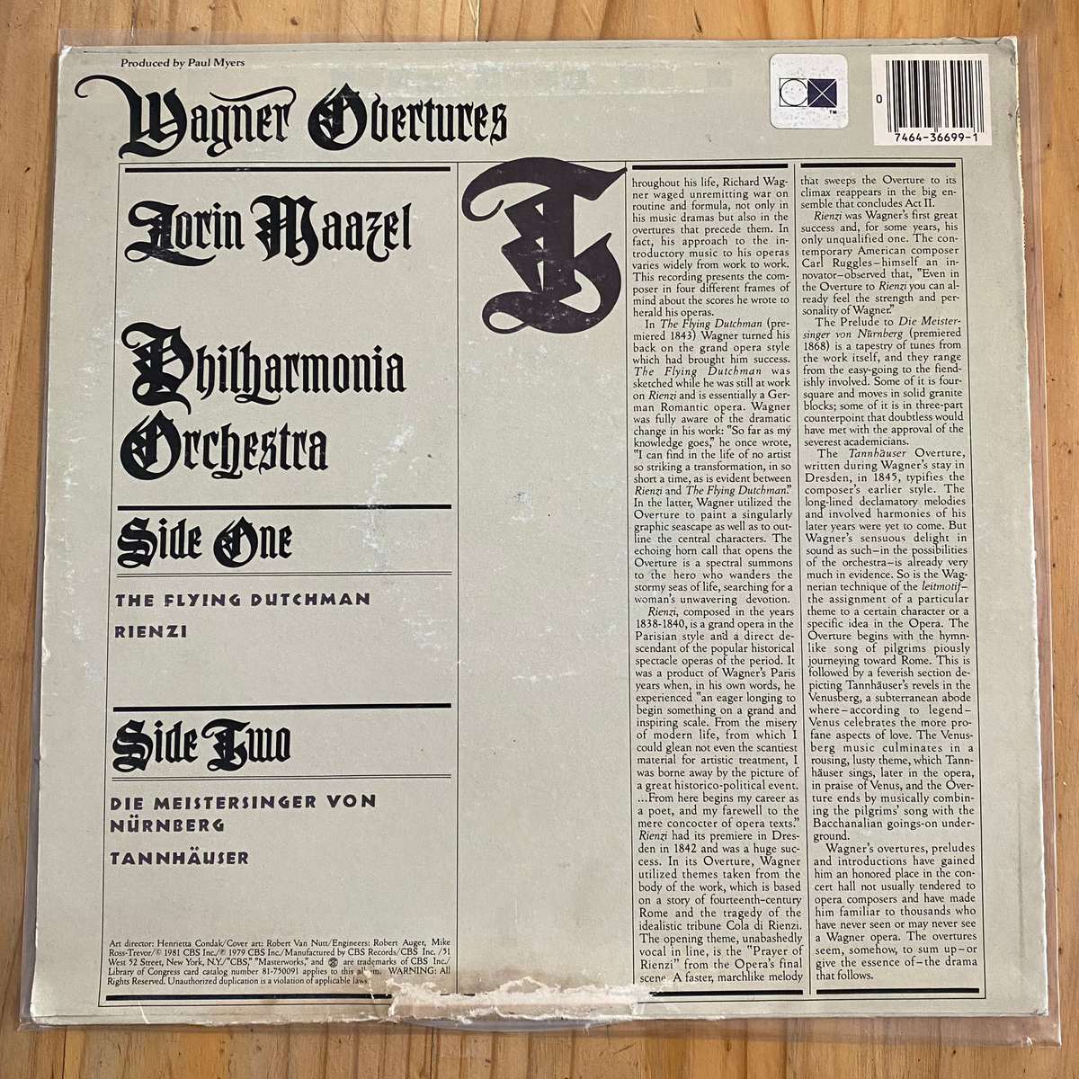 Lorin Maazel / Philharmonia Orchestra<br> Wagner: Overtures 1981<br> CBS Masterworks – 36699