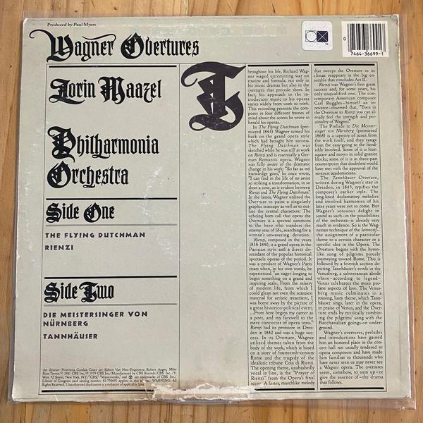 Lorin Maazel / Philharmonia Orchestra<br> Wagner: Overtures 1981<br> CBS Masterworks – 36699