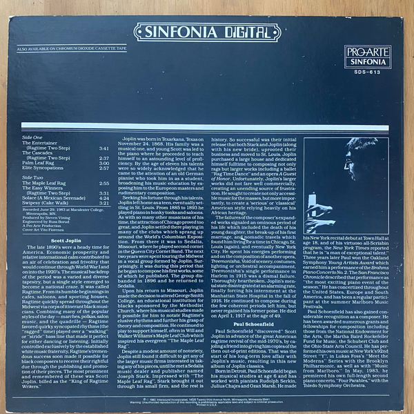 Paul Schoenfield<br> The Best Of Scott Joplin 1983<br> Pro Arte – SDS-613