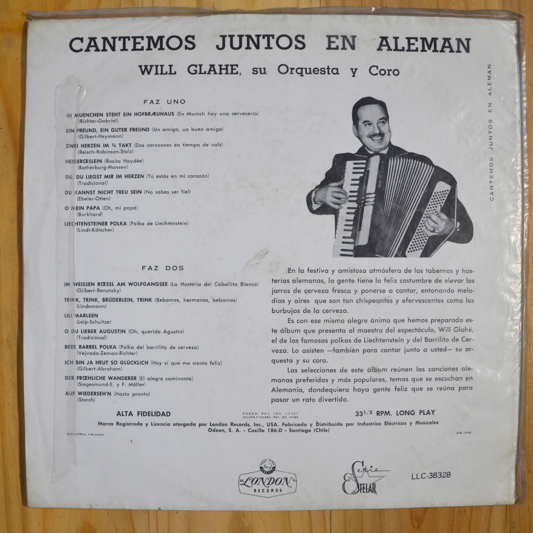 Will Glahe, His Orchestra And Chorus <br> Cantemos Juntos en Alemán <br> London Records – SLLC-38328