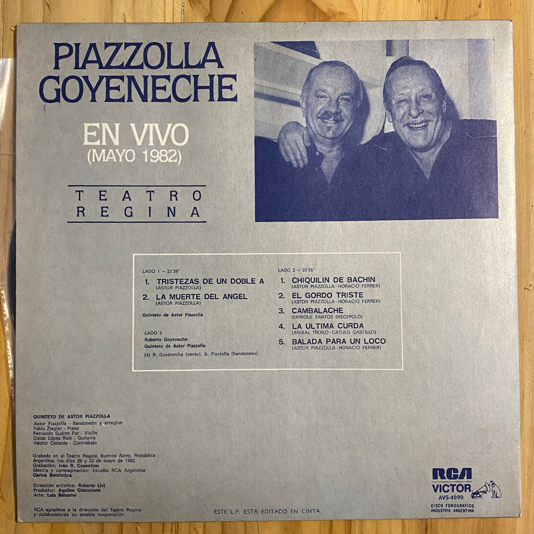 Astor Piazzolla <br> En Vivo (Mayo 1982) Teatro Regina <br> RCA Victor – AVS-4999