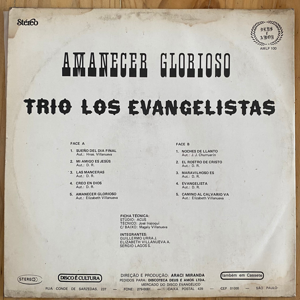 Trio Los Evangelistas<br> Amanhecer Glorioso<br> Deus é Amor – AMLP100