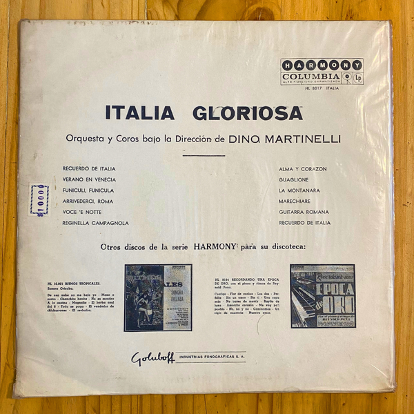 Dino Martinelli And His Orchestra <br> Glorious Italy! <br> Harmony – HL 8014