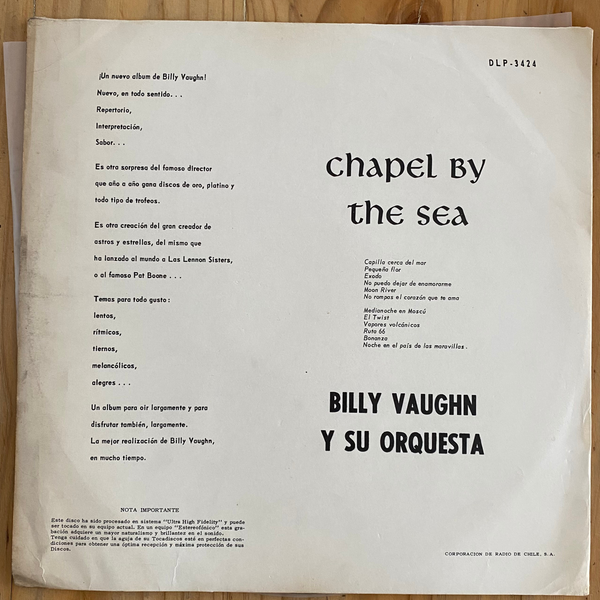 Billy Vaughn And His Orchestra<br> Chapel By The Sea<br> Dot Records – DLP 3424