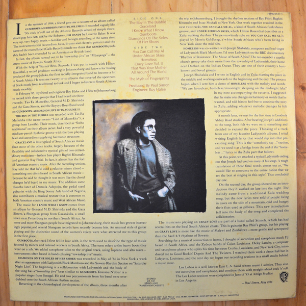 Paul Simon <br> Graceland 1987 <br> Warner Bros. Records – 604.7253