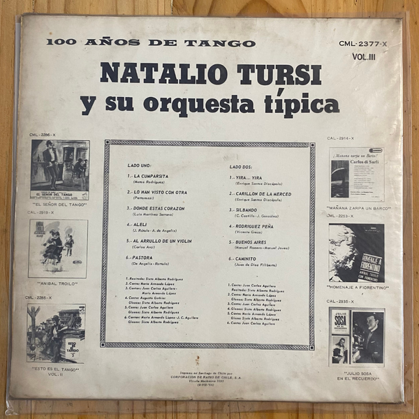 Natalio Tursi Y Su Orquesta Típica<br> 100 años de Tangos Vol III 1966<br> RCA Victor – CML-2377-X