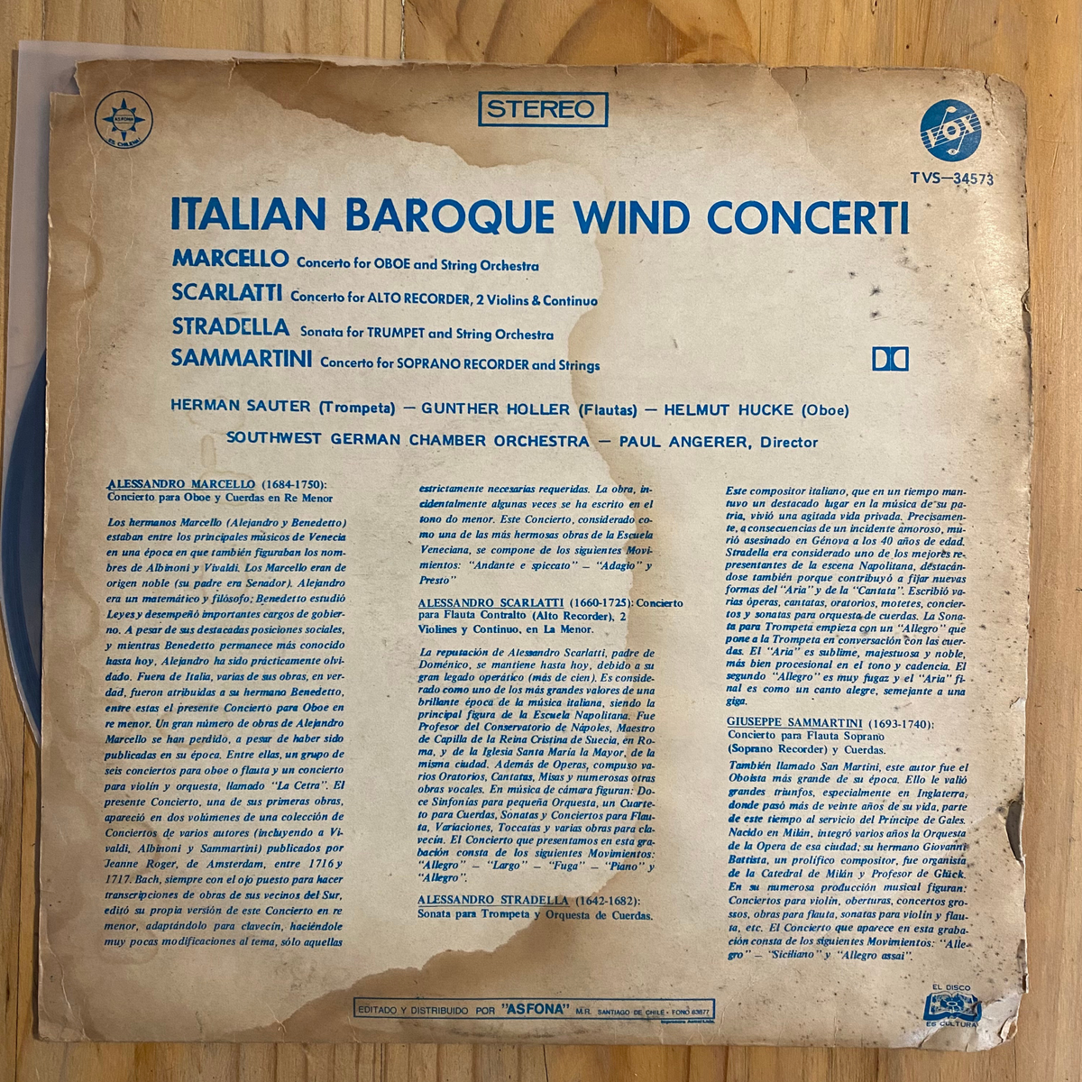 A. Marcello / A. Scarlatti / Stradella / Sammartini<br>Italian Baroque Wind Concerti 1979<br>Vox– TVS 34573