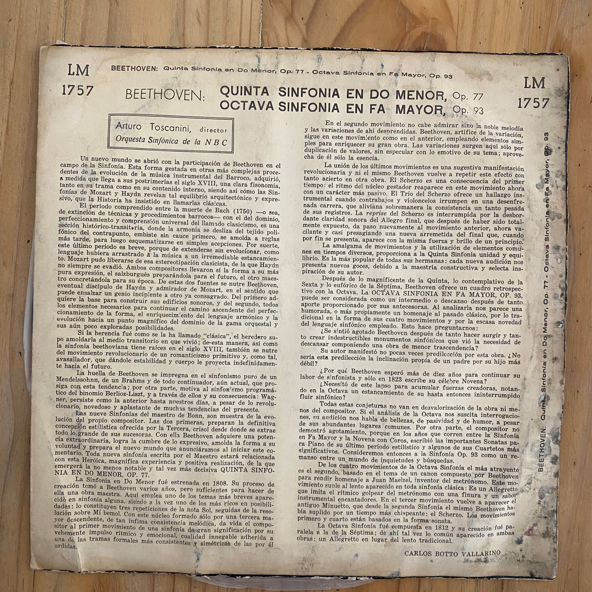 Beethoven – Toscanini And The NBC Symphony Orchestra<br>Symphonies Nos. 5 & 8<br>RCA Victor Red Seal – LM 1757